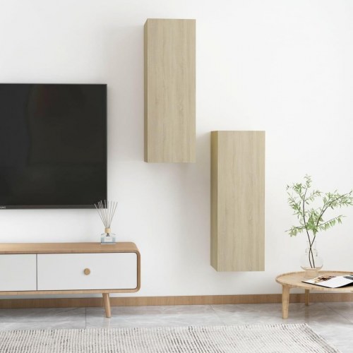 Væghængte tv-borde 2 stk. 30,5 x 30 x 90 cm - sonoma-eg