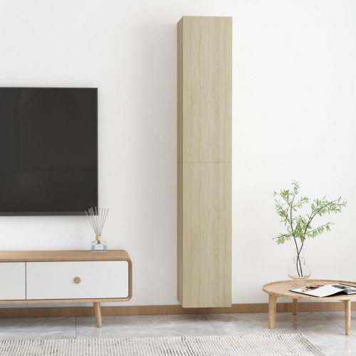 Væghængte tv-borde 2 stk. 30,5 x 30 x 90 cm - sonoma-eg