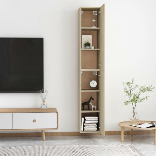 Væghængte tv-borde 2 stk. 30,5 x 30 x 90 cm - sonoma-eg