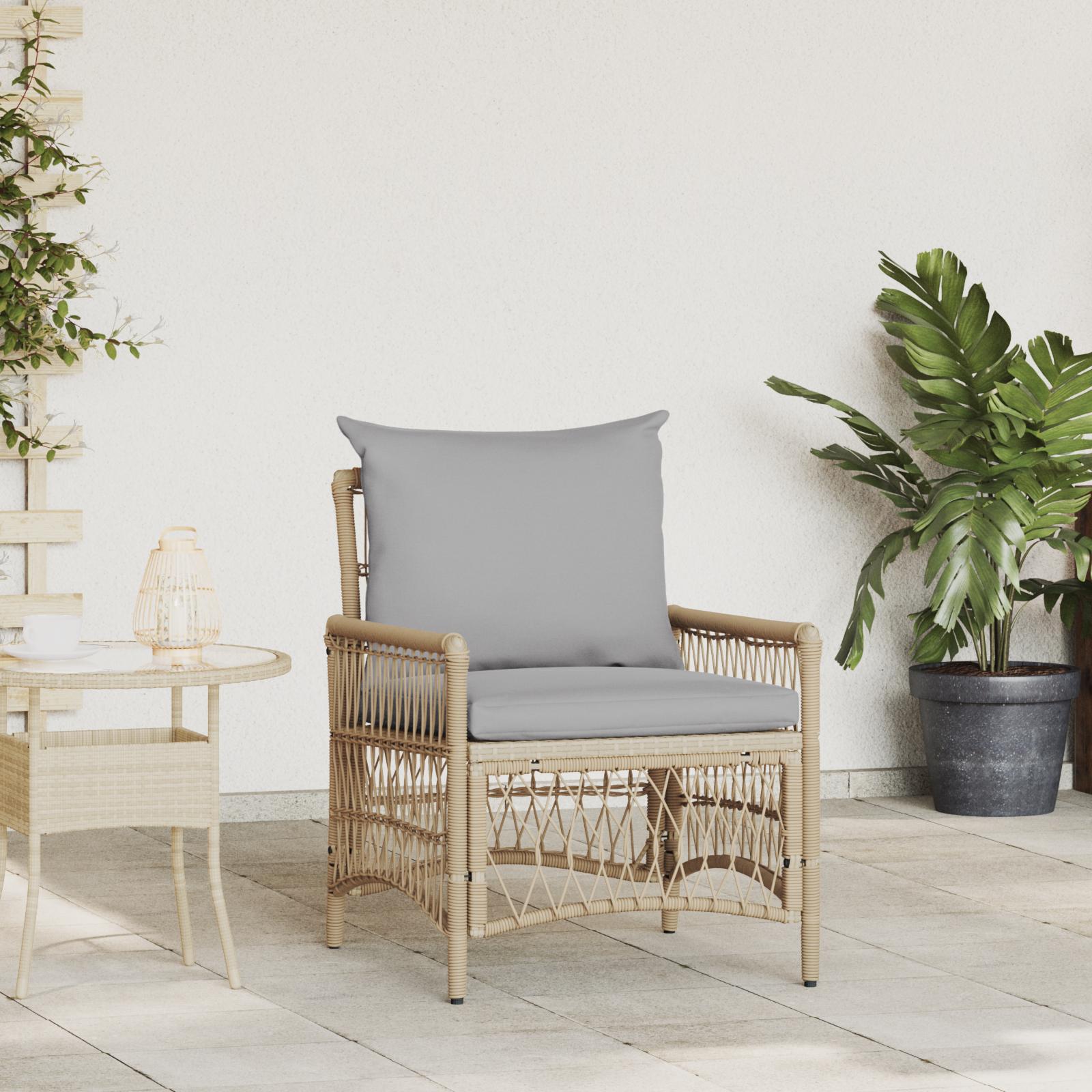 Havestol med pude i polyrattan - beige, 73 × 61 × 77 cm