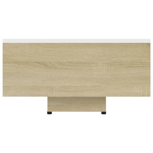 Sofabord 85x55x31 cm konstrueret træ hvid og sonoma-eg
