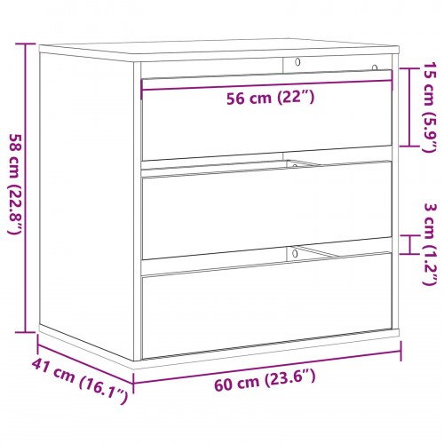 Hjørneskuffe Sort Eg 60x41x58 cm Konstrueret Træ