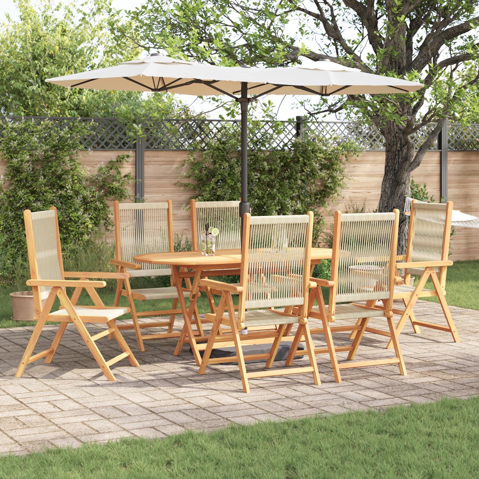Have Spisebordssæt 7 stk Beige Massiv akacietræ og poly rattan