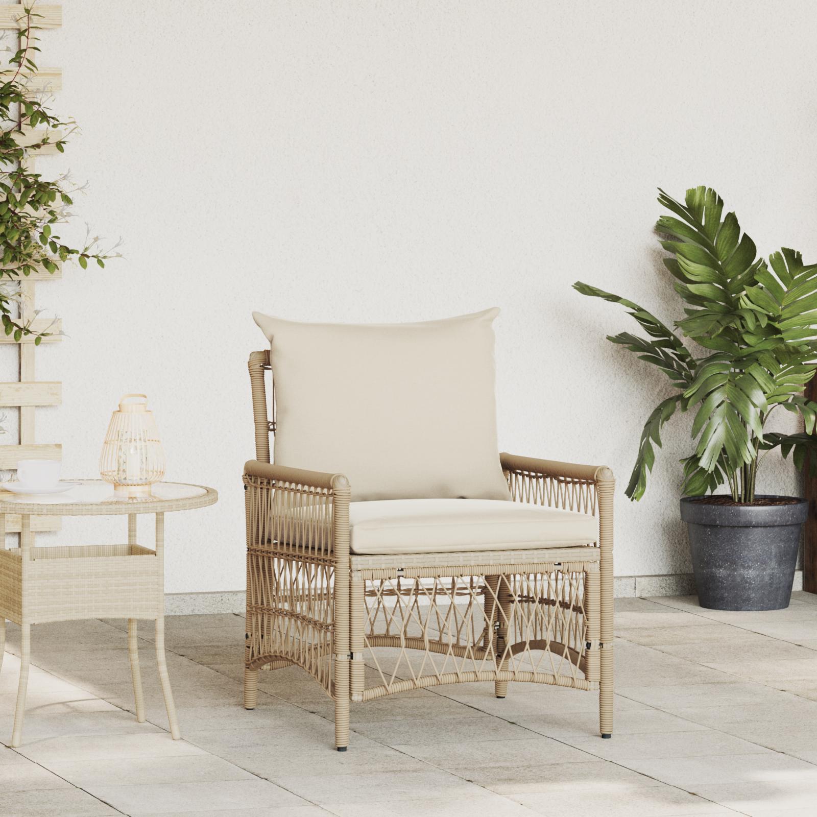 Havestol med pude i beige polyrattan - 73 × 61 × 77 cm