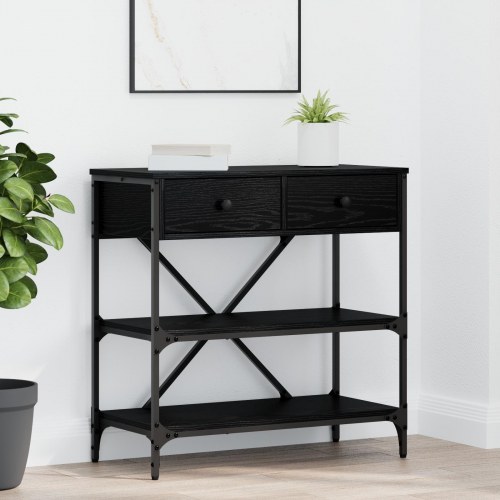 Konsolbord Sort Egetræ 75x34.5x75 cm Engineret Træ