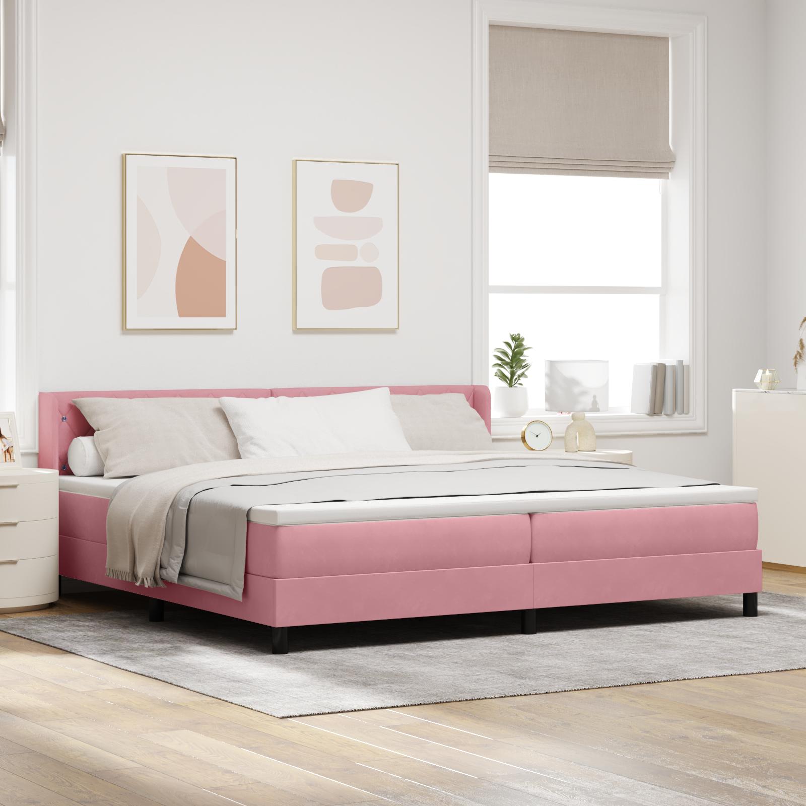 Box spring seng med hovedgærde Lyserød 200 x 200 cm Fløjl