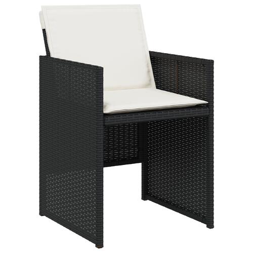 5 delers have spisebord sæt med puder i sort poly rattan, have bord i sort 140x80x73 cm med hærdet glas