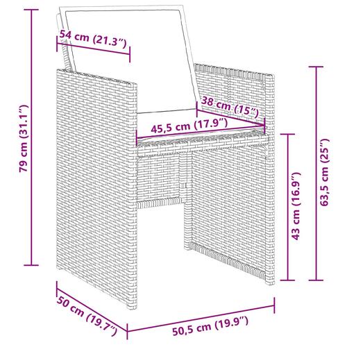 5 delers have spisebord sæt med puder i sort poly rattan, have bord i sort 140x80x73 cm med hærdet glas