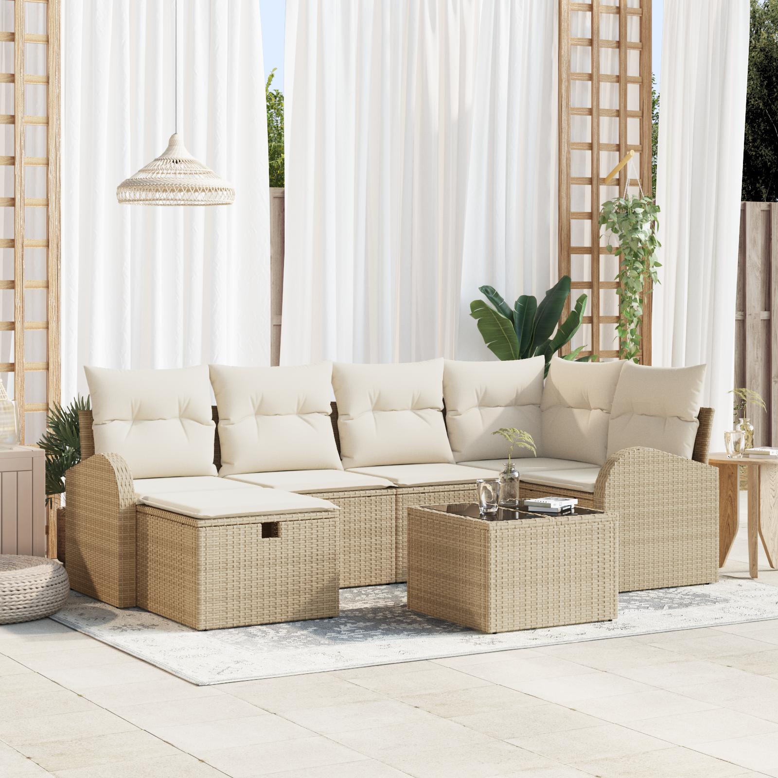 Havesofa Sæt 7 stk beige og cremefarvet 234 x 124 x 85 cm
