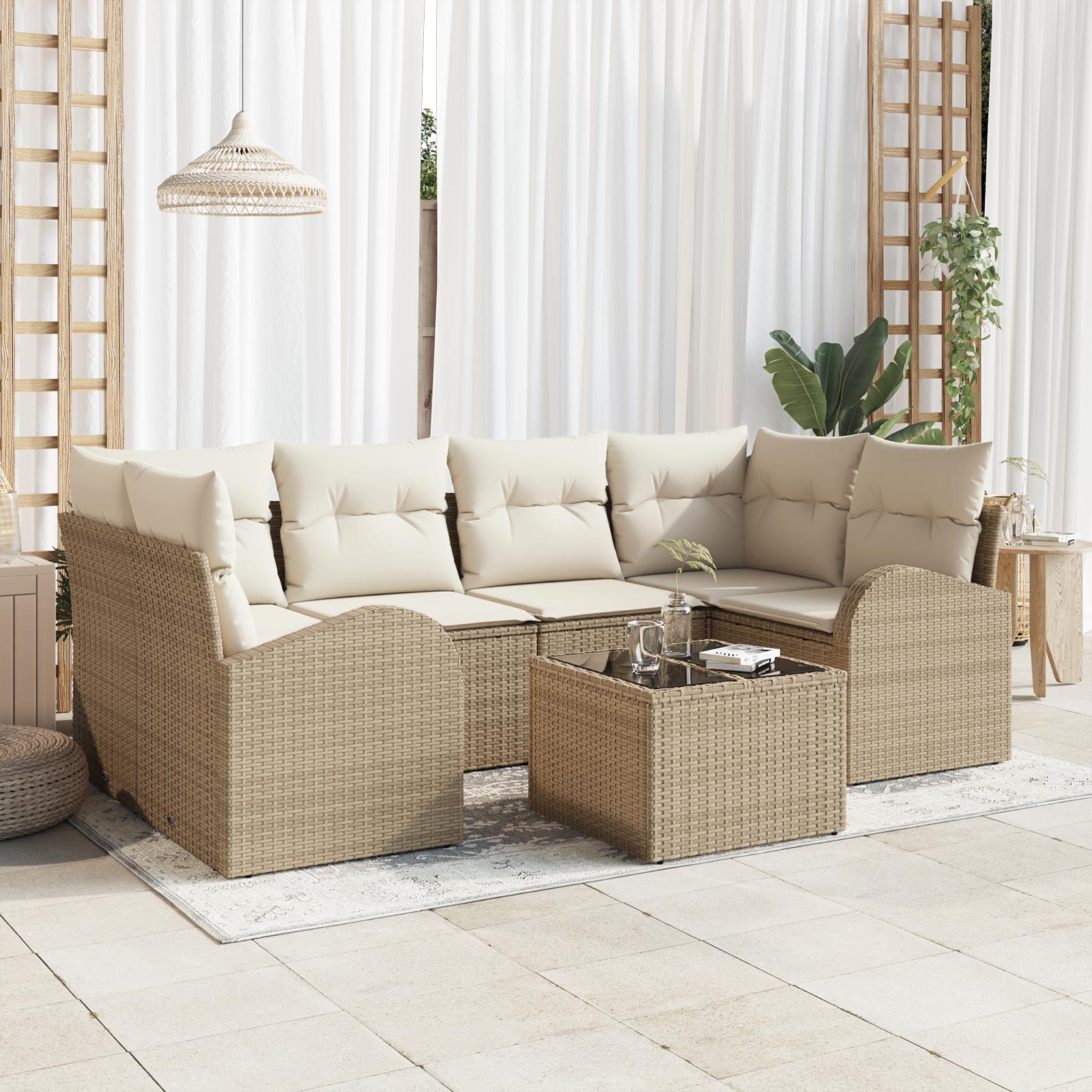 Havesofa Sæt med pude 7 stk Beige og creme 55 x 55 x 37 cm