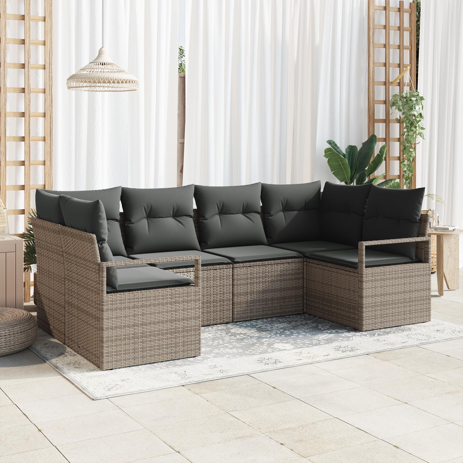Havesofa Sæt 6 stk Grå Poly Rattan og pulverlakeret stål