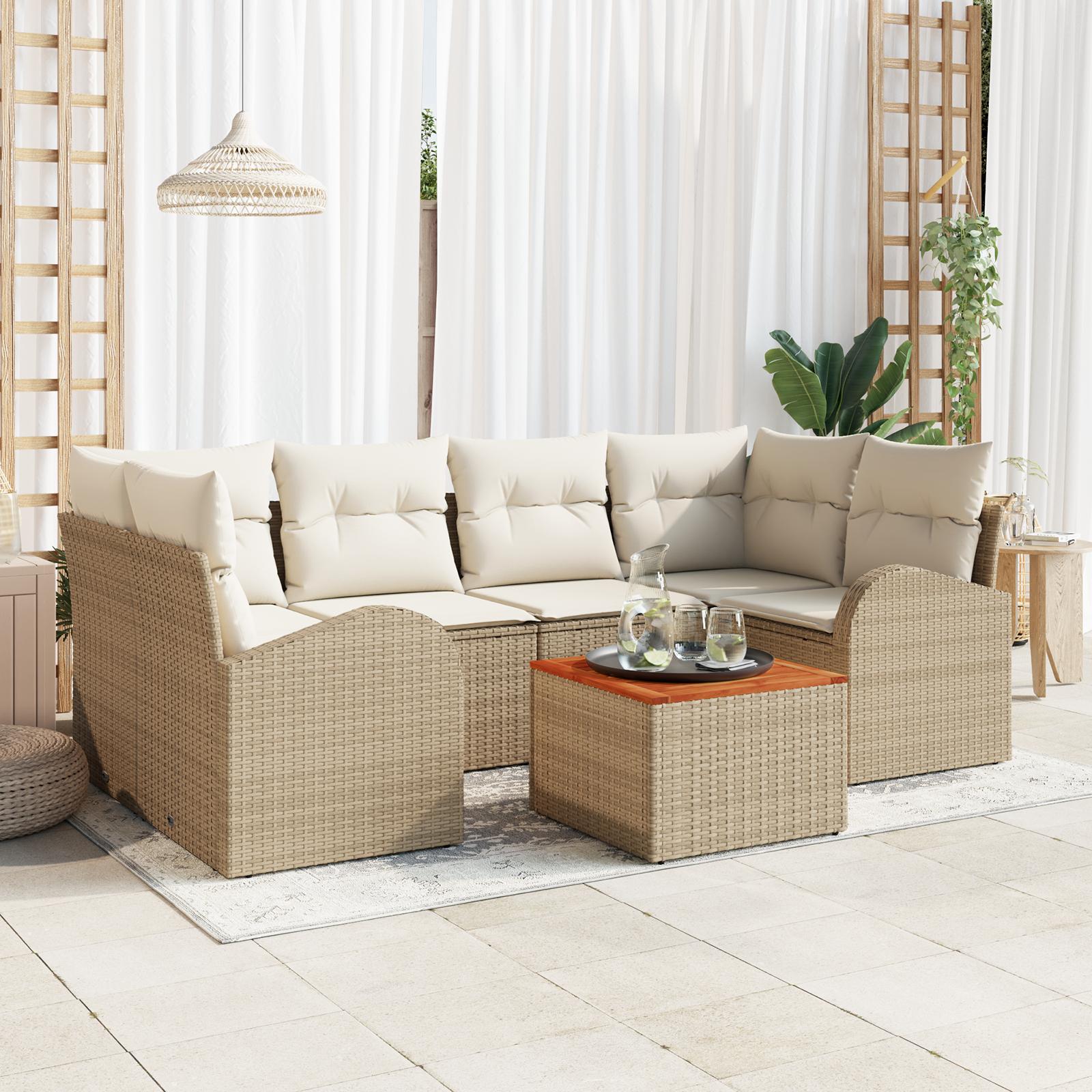 Havesofa Sæt Med Opbevaring 7 Dele Polyrattan - Beige og hvid