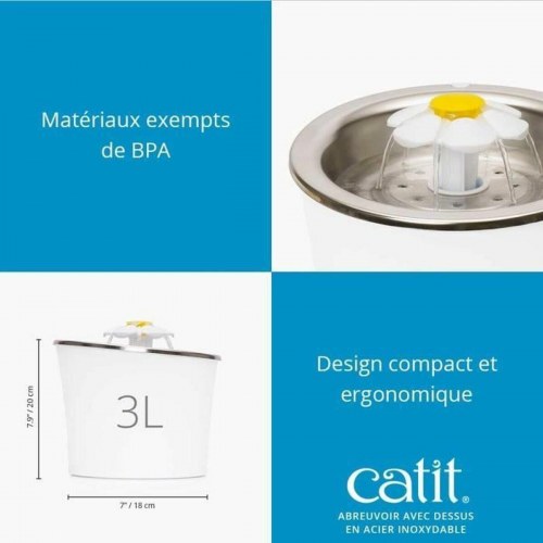 Kattefontæne Catit - hvid med rustfrit stål