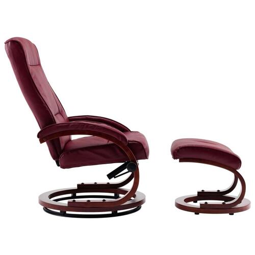 Lænestol med fodskammel vinrød kunstlæder