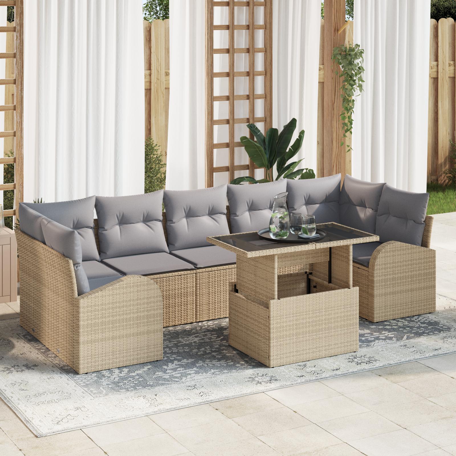 Havesofa Sæt med pude 8 stk Beige 100 x 55 x 73 cm Poly rattan