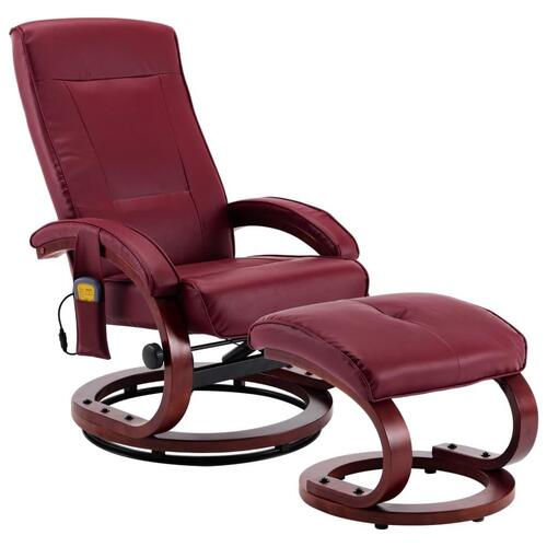 Massagelænestol med fodskammel vinrød kunstlæder