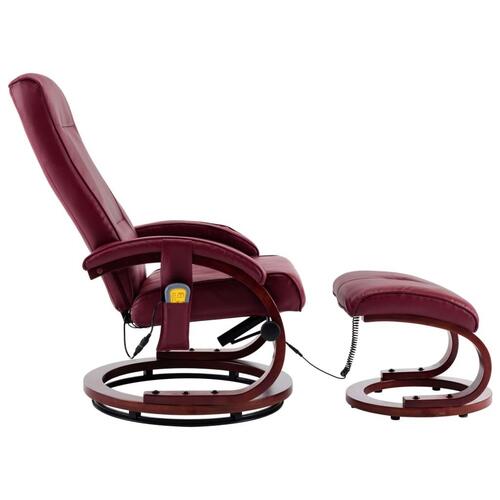 Massagelænestol med fodskammel vinrød kunstlæder