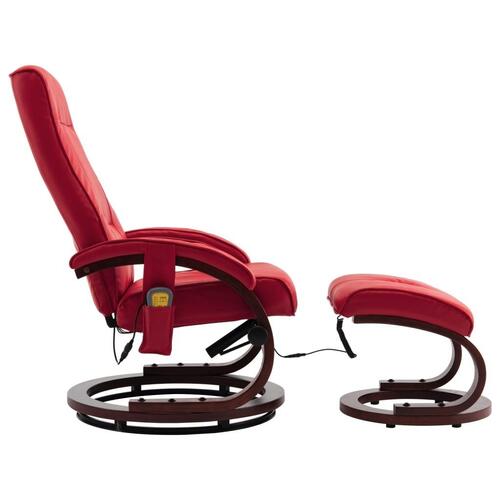 Massagelænestol med fodskammel rød kunstlæder