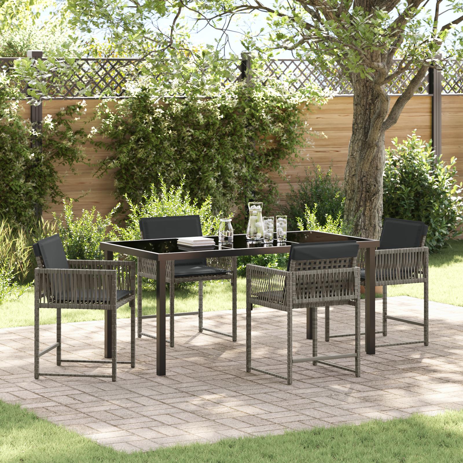 Have spisebordssæt i grå polyrattan - 5 dele med glasbord