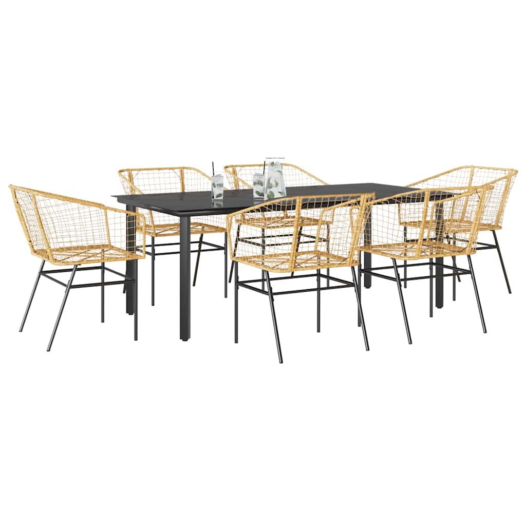 3 Dele Spisebordssæt til Haven Polyrattan Glas Sort - Brun / 200 x 100 x 74 cm / 6