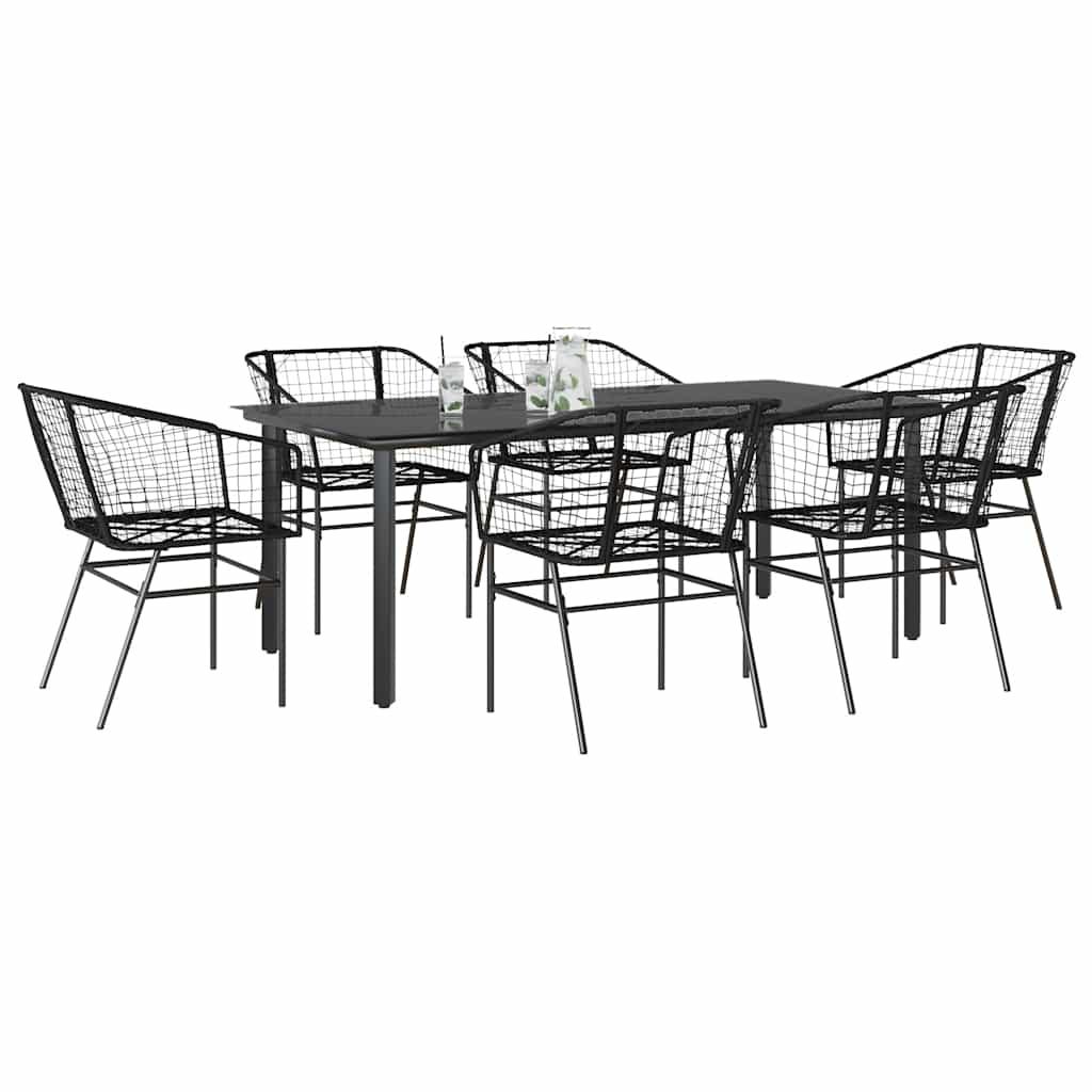 3 Dele Spisebordssæt til Haven Polyrattan Glas Sort - Sort / 200 x 100 x 74 cm / 6