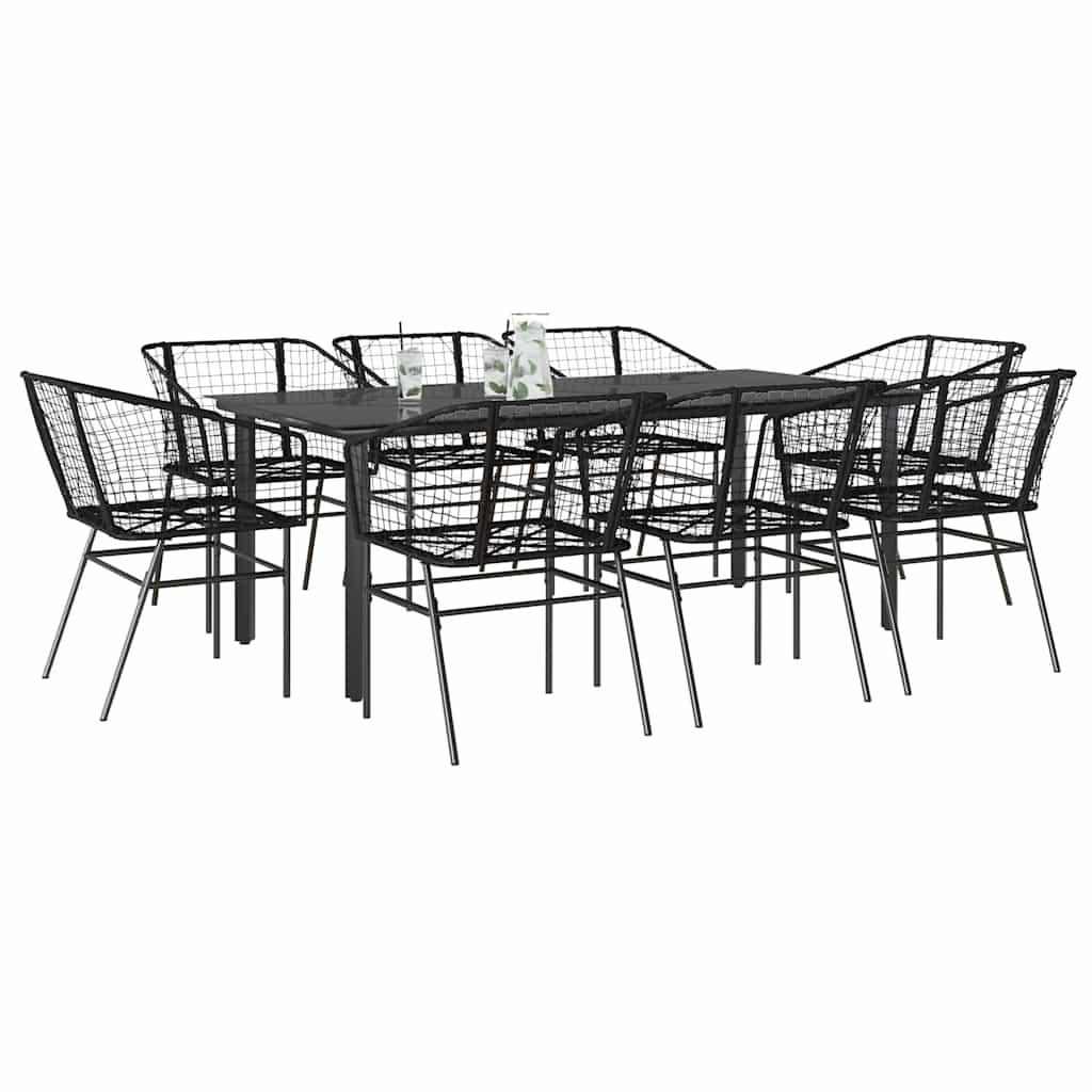 3 Dele Spisebordssæt til Haven Polyrattan Glas Sort - Sort / 200 x 100 x 74 cm / 8