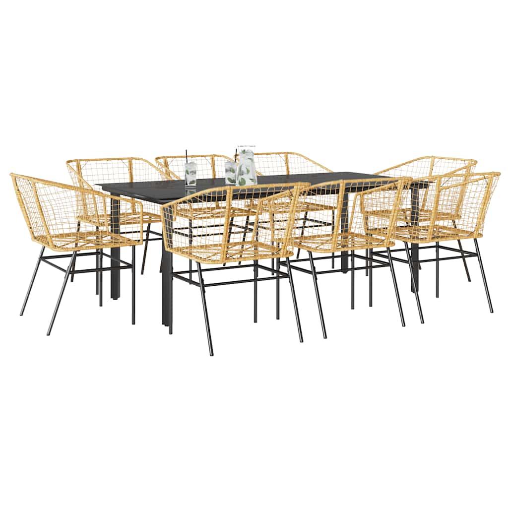 3 Dele Spisebordssæt til Haven Polyrattan Glas Sort - Brun / 200 x 100 x 74 cm / 8