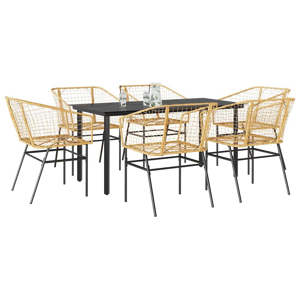 3 Dele Spisebordssæt til Haven Polyrattan Glas Sort - Brun / 160 x 80 x 74 cm / 6