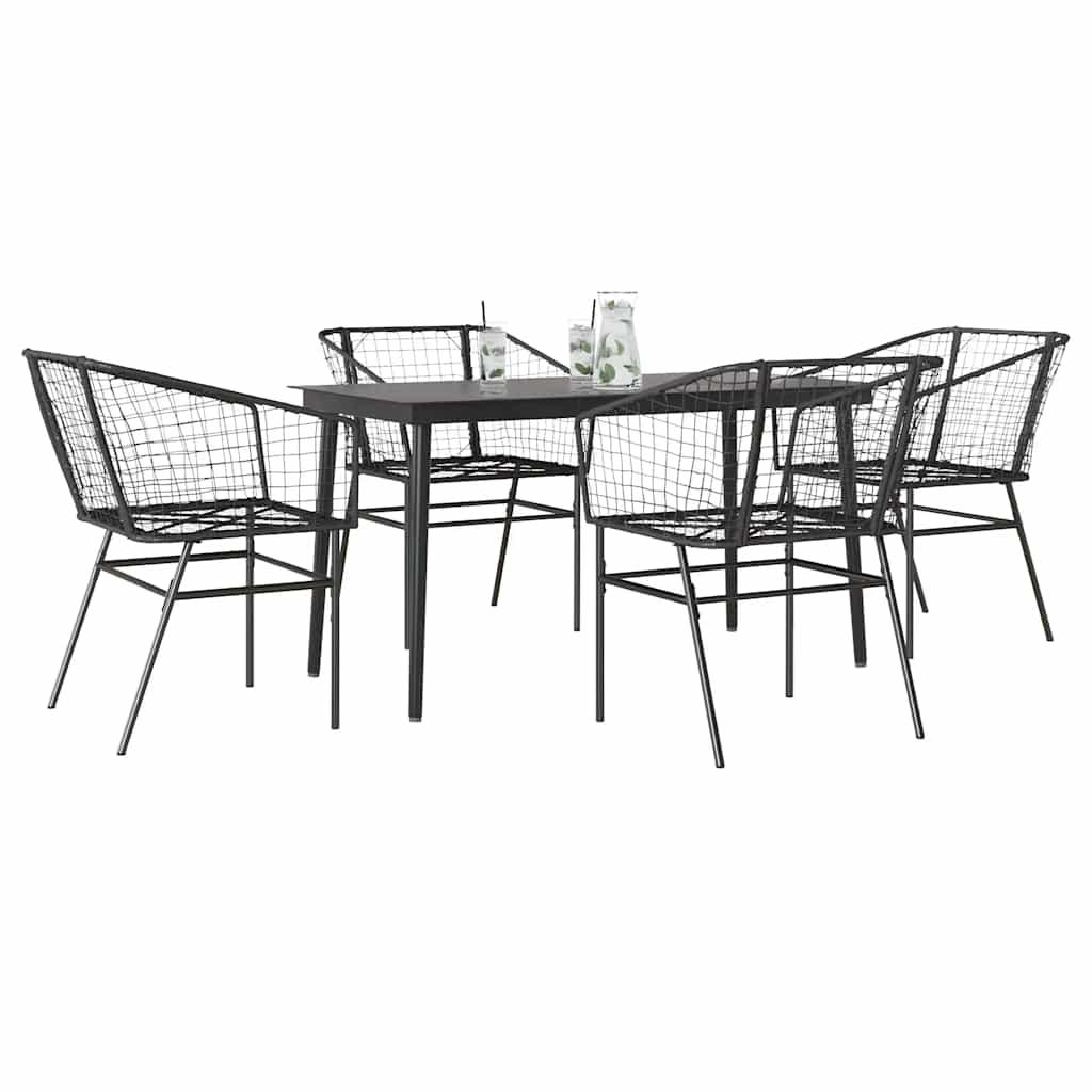 5 Dele Spisebordssæt Til Haven M. Hynder Polyrattan Glas Sort - 4 / Nej / 140 x 70 x 74 cm