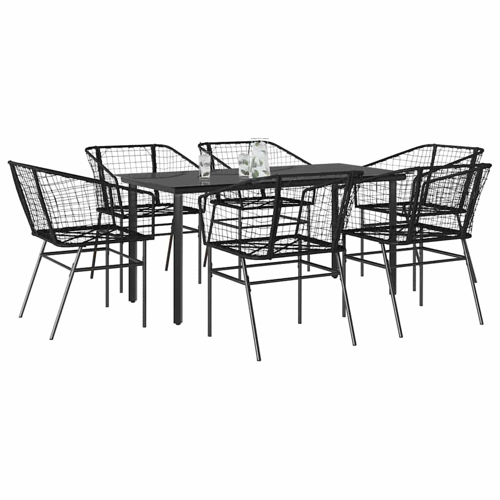 3 Dele Spisebordssæt til Haven Polyrattan Glas Sort - Sort / 160 x 80 x 74 cm / 6
