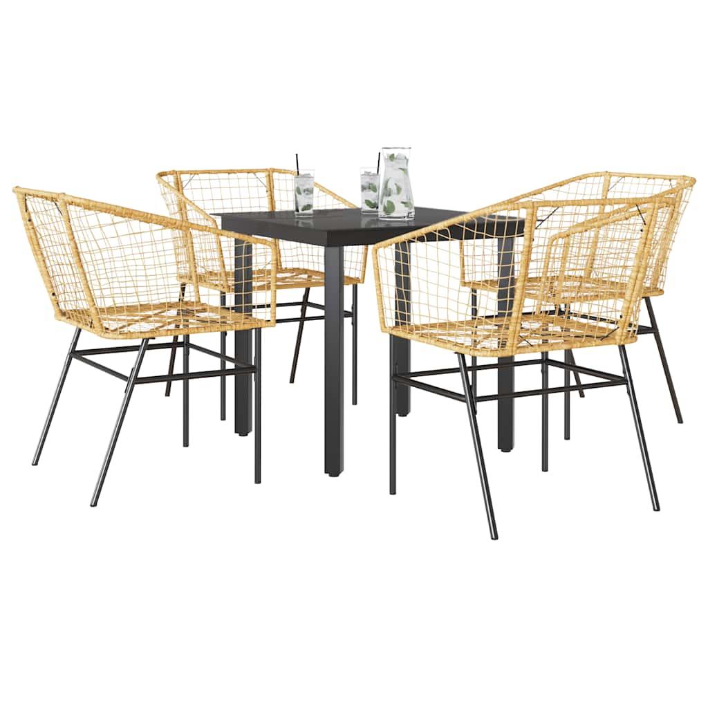 3 Dele Spisebordssæt til Haven Polyrattan Glas Sort - Brun / 80 x 80 x 74 cm / 4