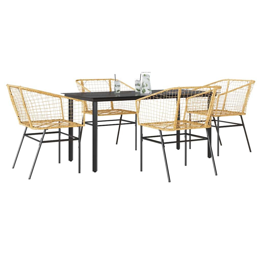 3 Dele Spisebordssæt til Haven Polyrattan Glas Sort - Brun / 160 x 80 x 74 cm / 4