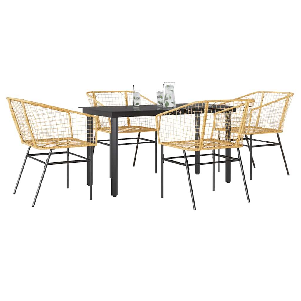 3 Dele Spisebordssæt til Haven Polyrattan Glas Sort - Brun / 140 x 70 x 74 cm / 4