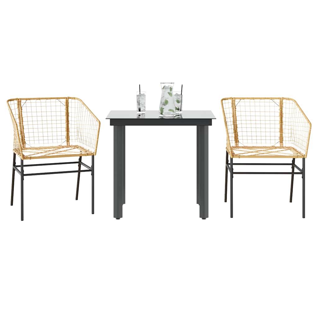 3 Dele Spisebordssæt til Haven Polyrattan Glas Sort - Brun / 80 x 80 x 74 cm / 2