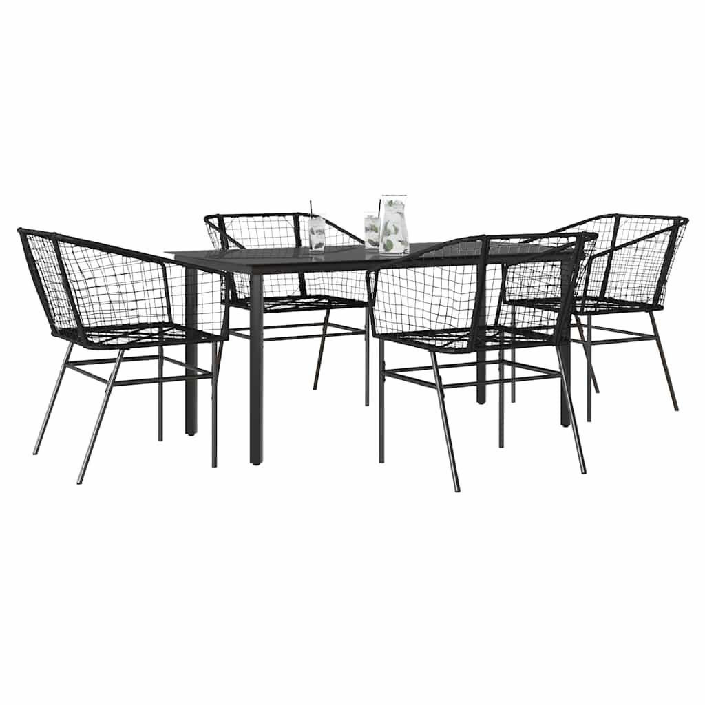 3 Dele Spisebordssæt til Haven Polyrattan Glas Sort - Sort / 160 x 80 x 74 cm / 4