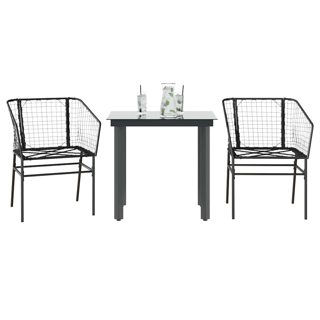 3 dele spisebordssÃ¦t til haven polyrattan glas sort
