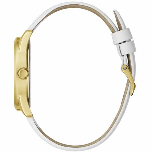 Guess dameur GW0399L1 - gylden skive, hvid læderrem (Ø 36 mm)