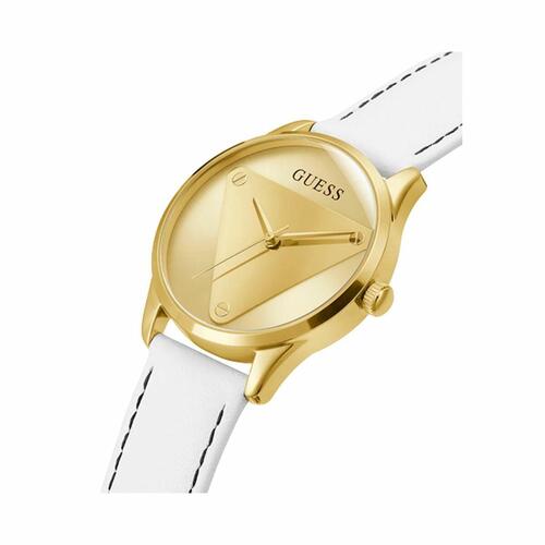 Guess dameur GW0399L1 - gylden skive, hvid læderrem (Ø 36 mm)