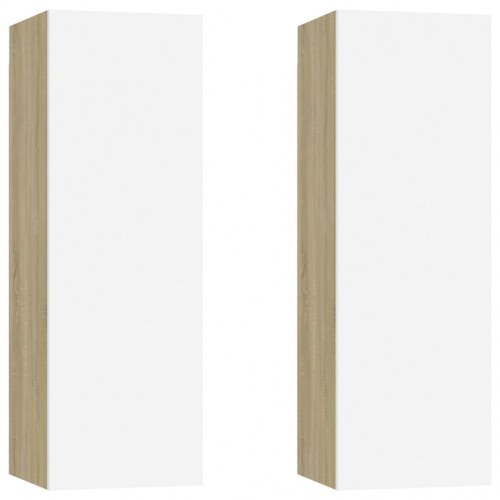 Tv-borde 2 stk. 30,5x30x90 cm konstrueret træ hvid og sonoma-eg