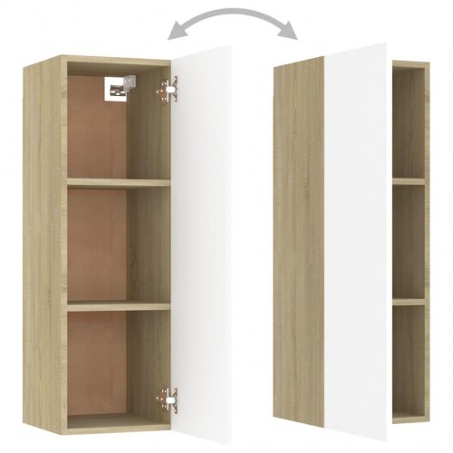 Tv-borde 2 stk. 30,5x30x90 cm konstrueret træ hvid og sonoma-eg