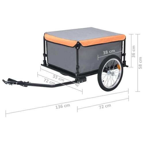 Cykelanhænger 65 kg grå og orange