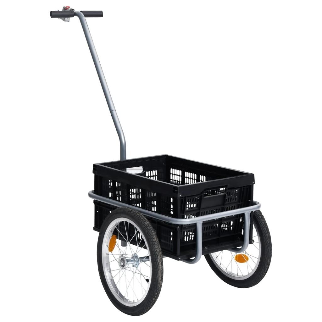 Cykelanhænger m. 50 l foldbar transportkasse 60 kg sort