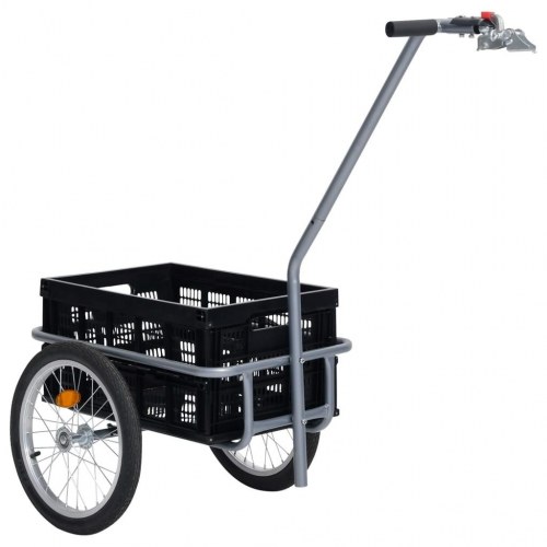Cykelanhænger m. 50 l foldbar transportkasse 60 kg sort