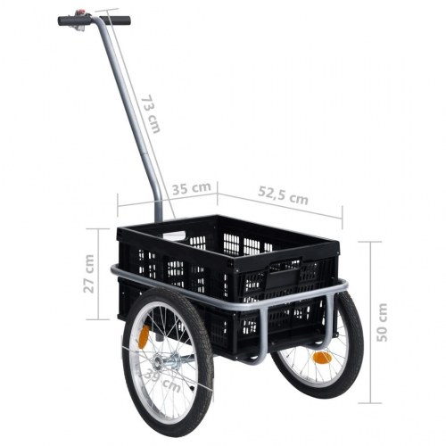 Cykelanhænger m. 50 l foldbar transportkasse 60 kg sort