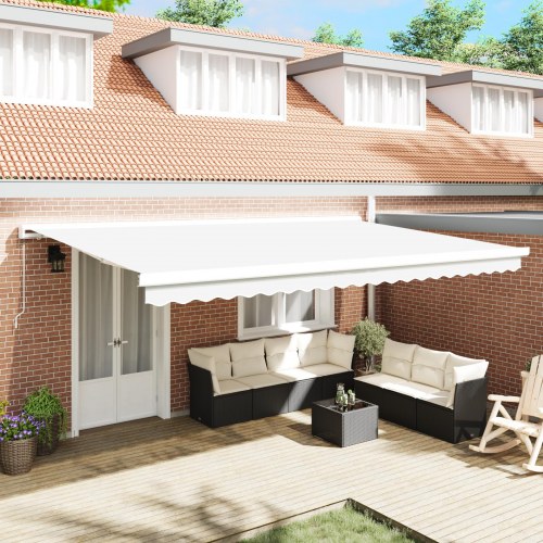 Utrækkelig Markise Hvid 500 ×300 cm Stof og Metal