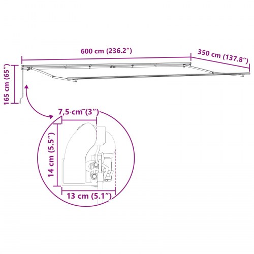 Utrækkelig Markise Sort 600 × 350 cm Polyester og metal