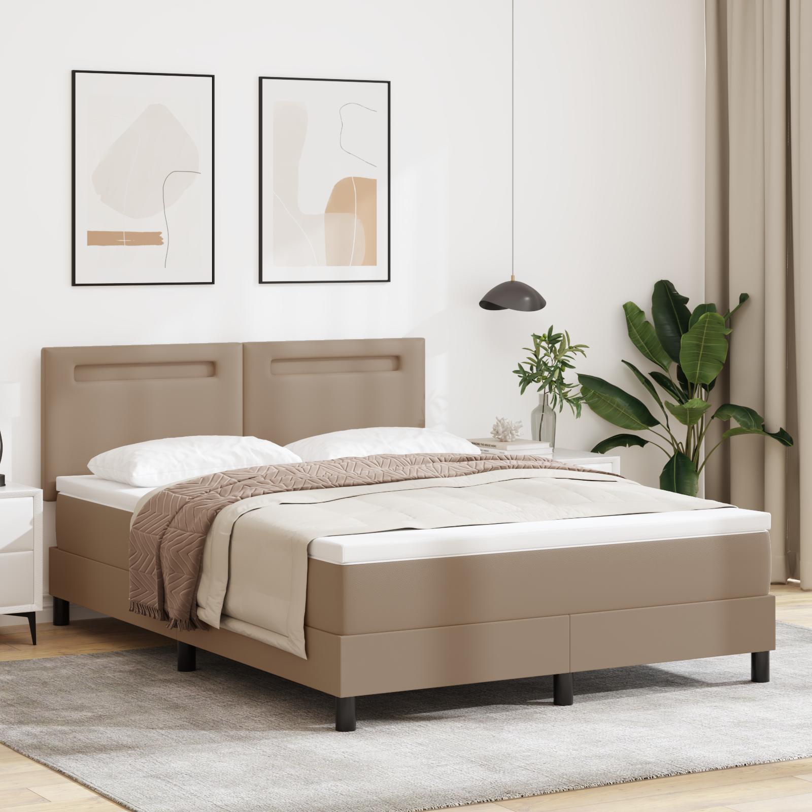 Kontinentalseng med madras 140 x 190 cm i cappuccino kunstlæder