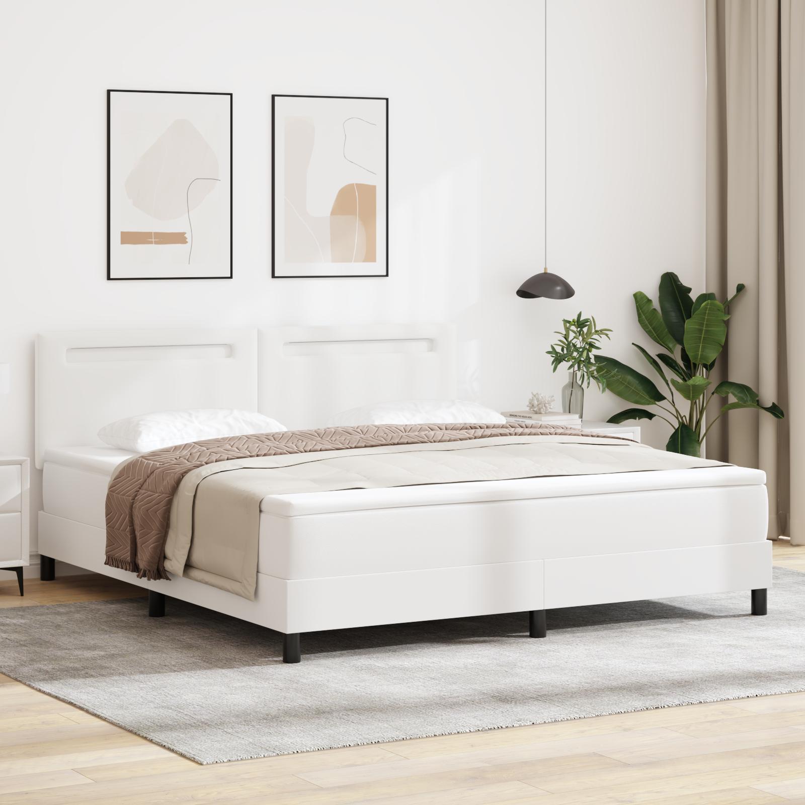 Box Spring Seng med Madrass Hvid Super King Faux Læder
