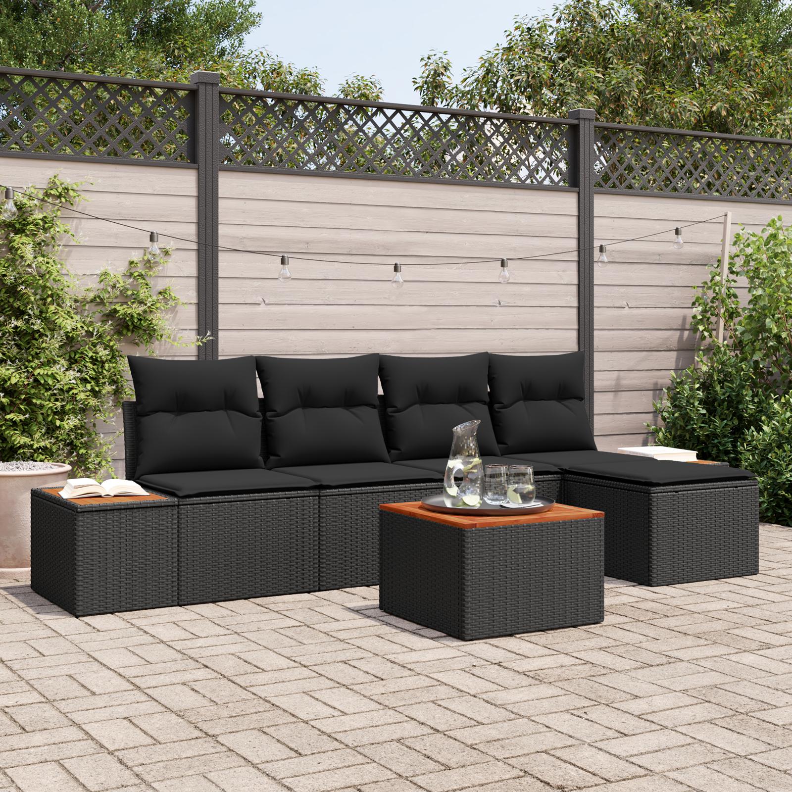 Havesofa SÃ¦t med pude 6 stk Sort Poly rattan