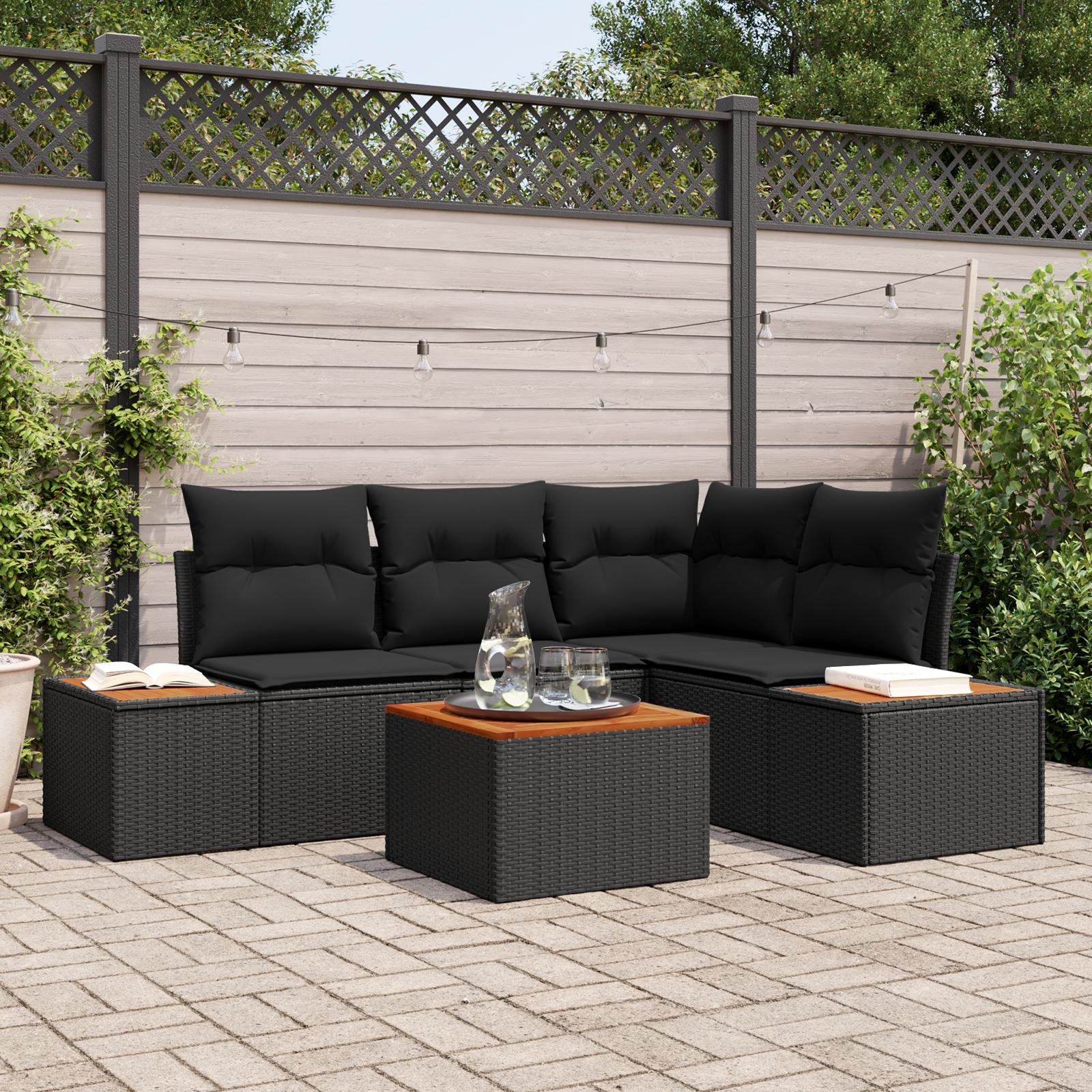 Havesofa Sæt Med Pude 5 Dele Poly Rattan - Sort
